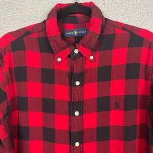 Ralph Lauren‎ Shirt Mens L Red Black Buffalo Plaid Button Rugged Outdoor Preppy